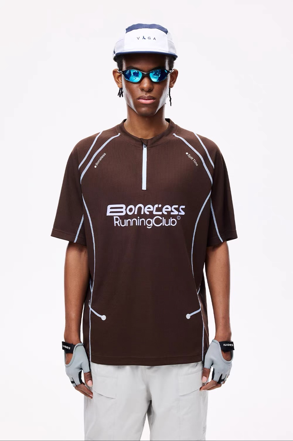 Boneless brown running shirt product styling