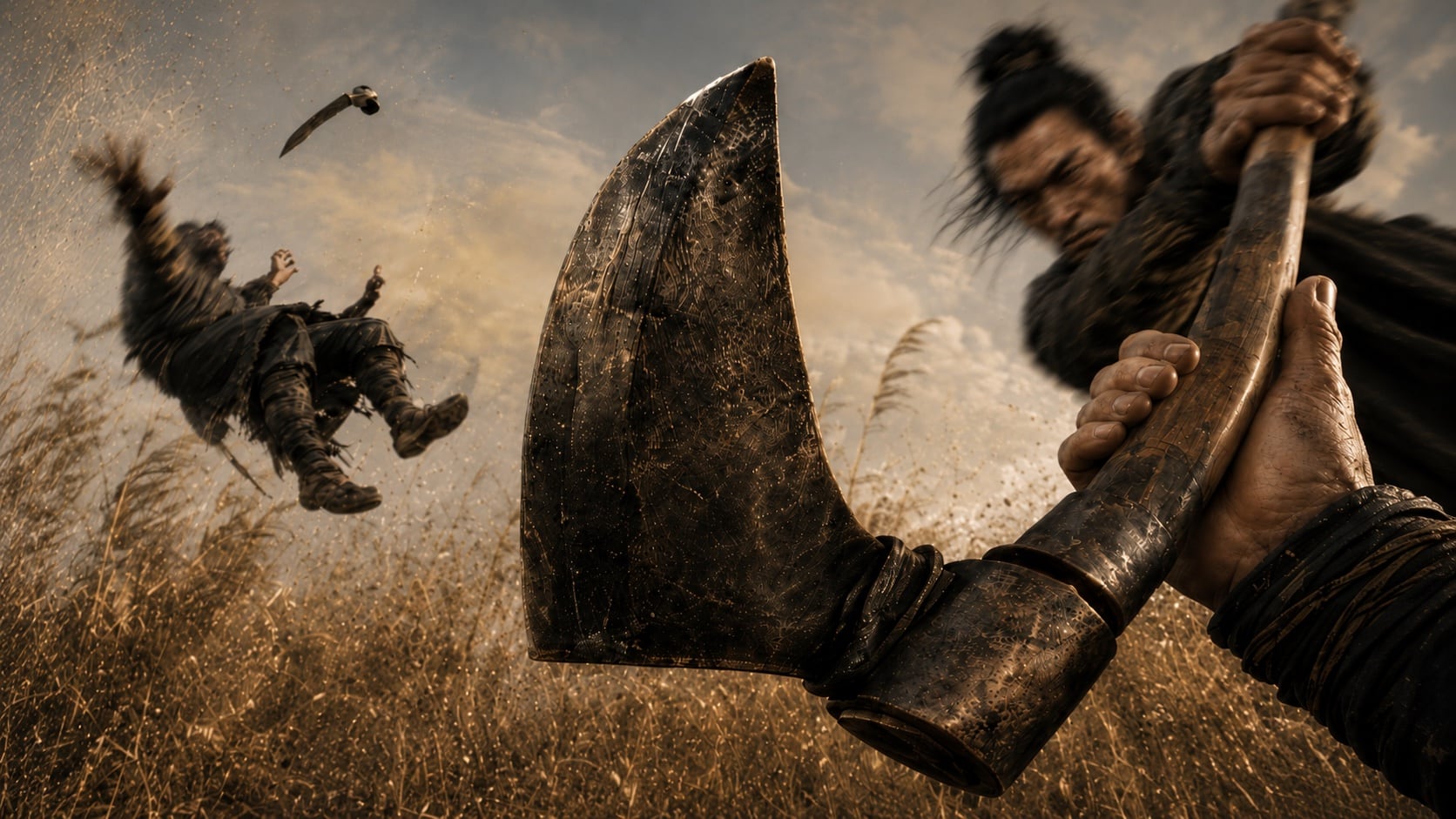 Dynamic action scene in a field of reeds