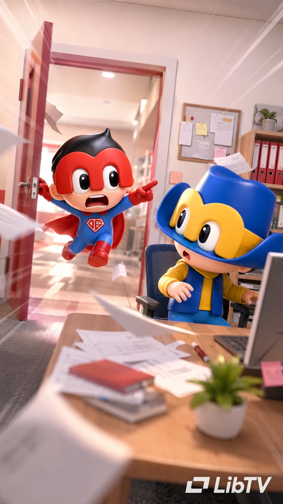Zhao Yiming IP characters in an office scene
